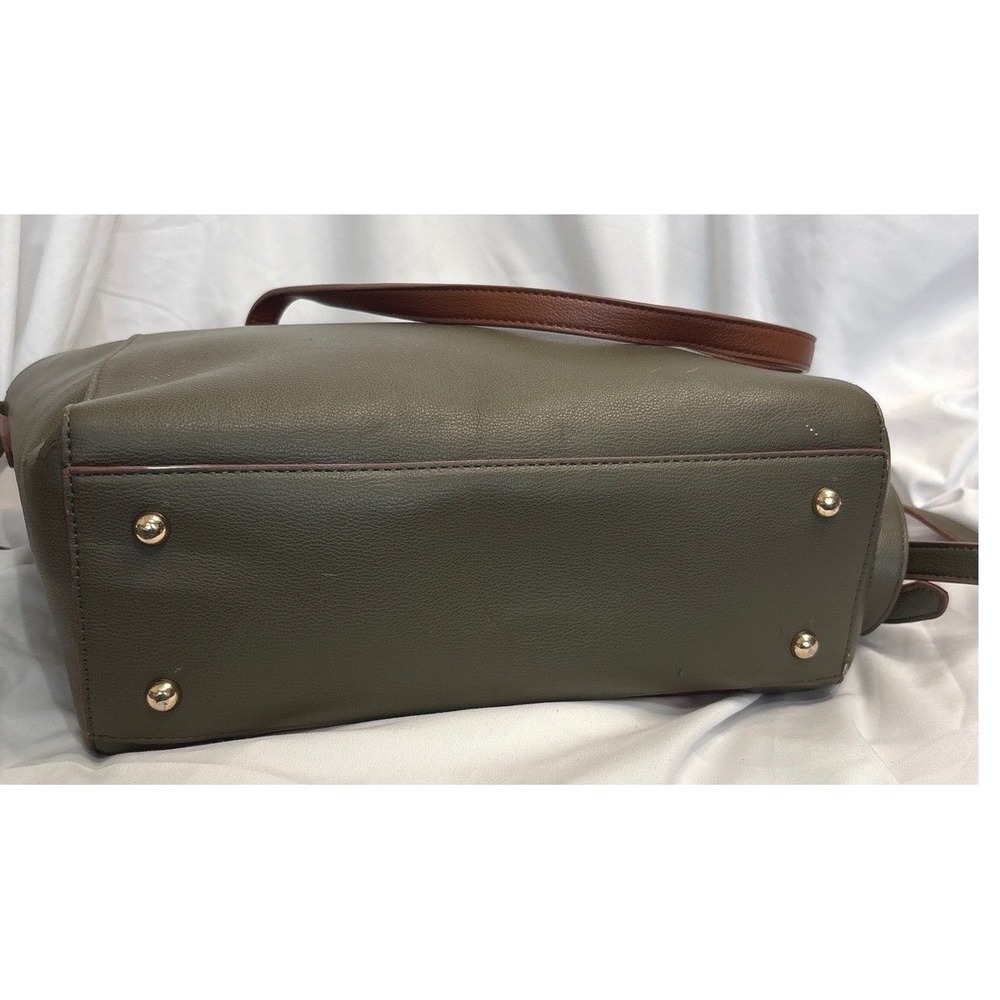 Dune London Olive Green Tan Colorblock Faux Leather Tote Crossbody Bag - Picture 5 of 8